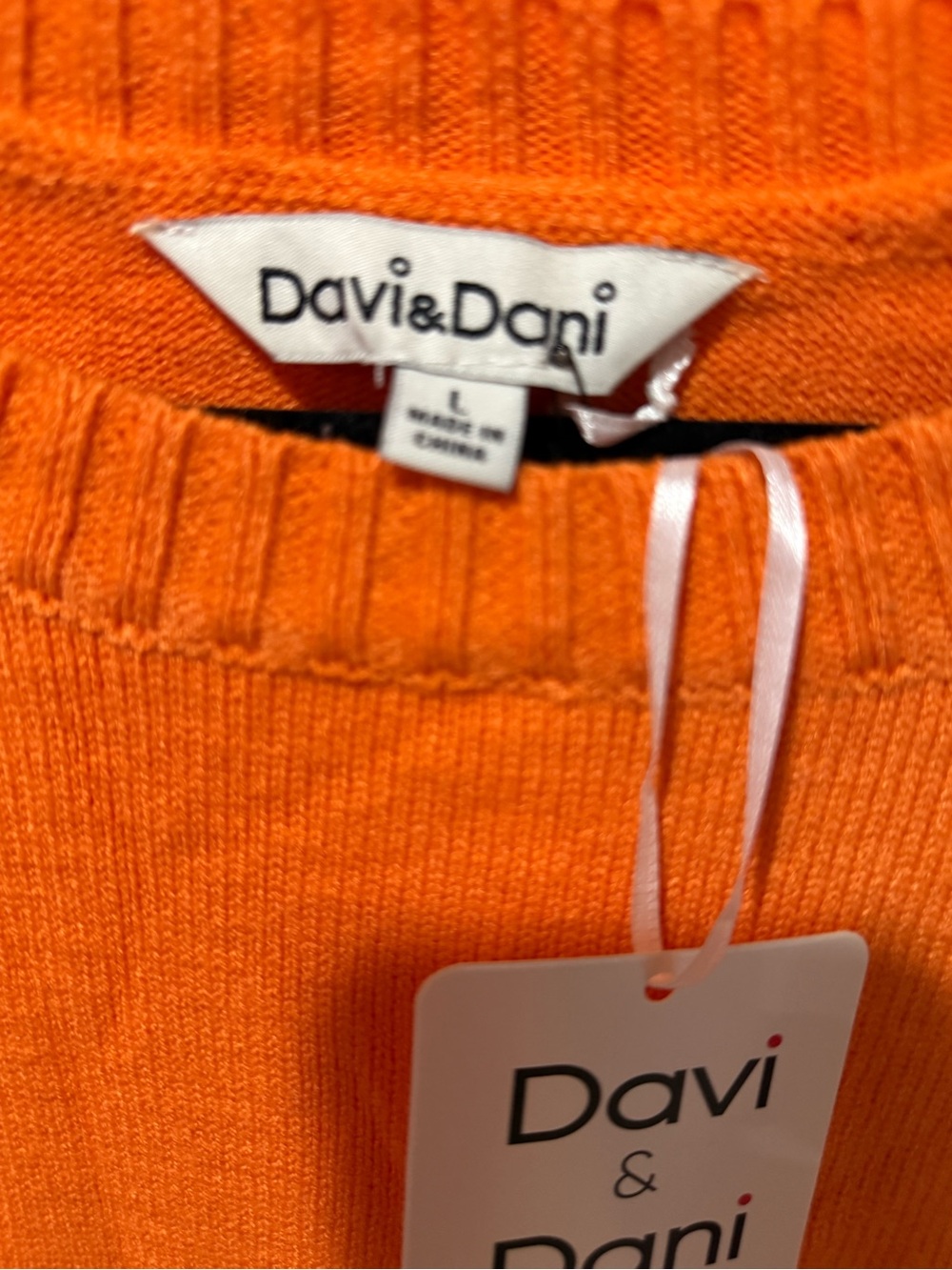 DAVI & DANI Orange Knit Sweater with Pink and Cream Crochet Sleeves - Picture 2 of 7